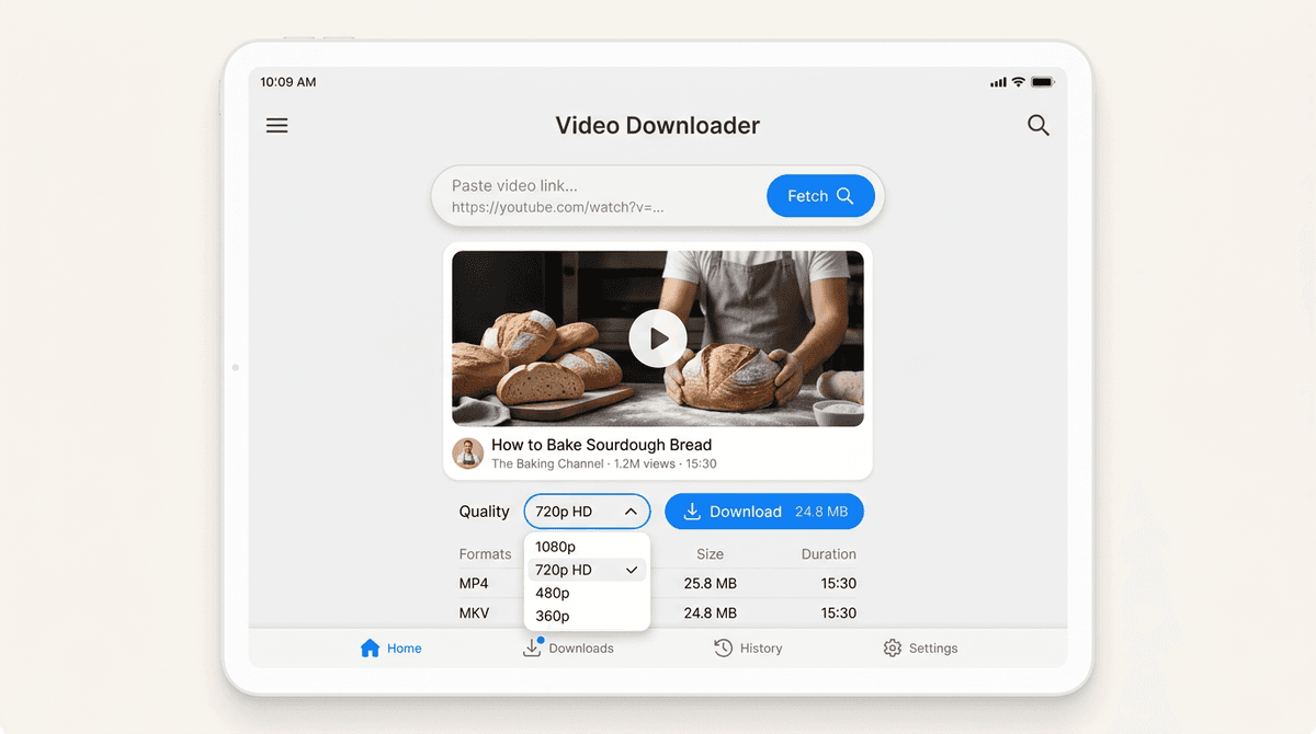 ClipSave video download interface - paste link, fetch, download