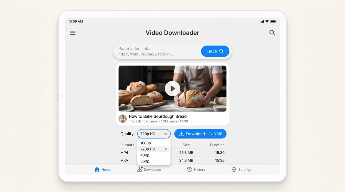 ClipSave video download interface - paste link, fetch, download