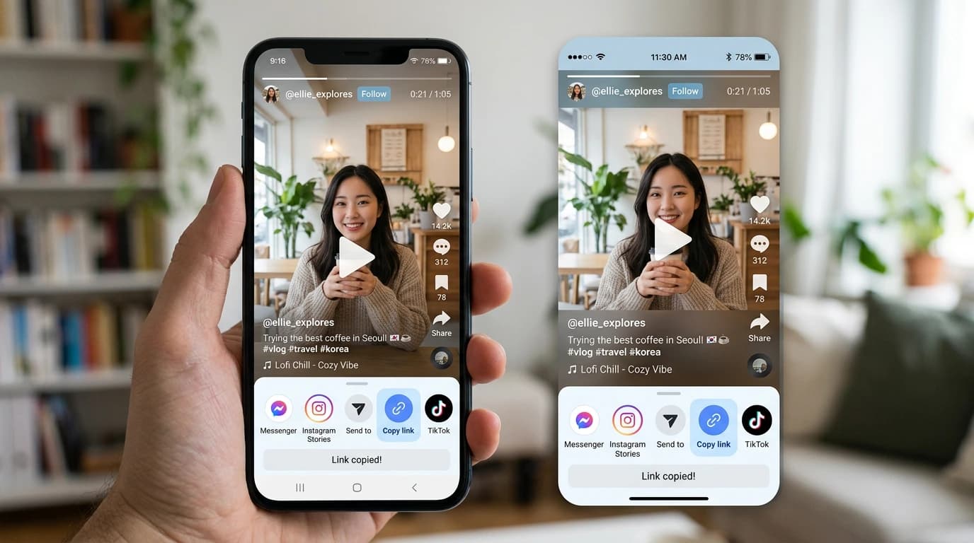 Copy video link from social media app